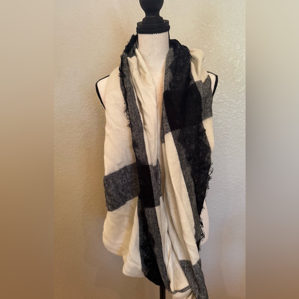 Betsey Johnson Black and White Scarf with lace